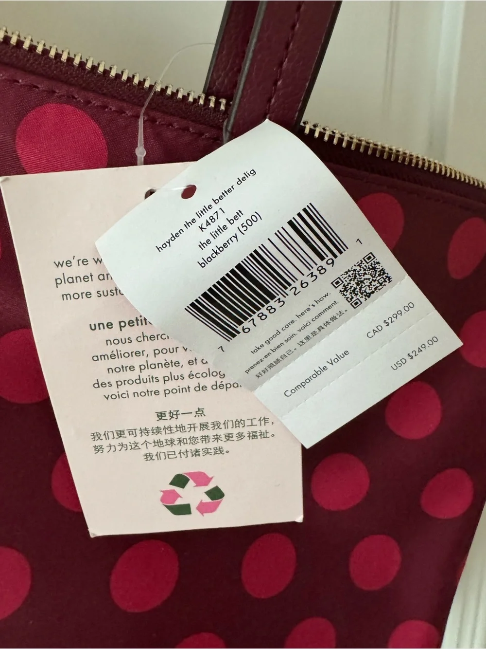 kate spade New York Hayden Burgundy and Pink Polka Dot Tote Bag